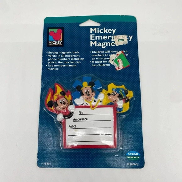Vintage Disney Mickey Mouse Emergency Contact Numbers Refrigerator Fridge Magnet - Picture 1 of 3